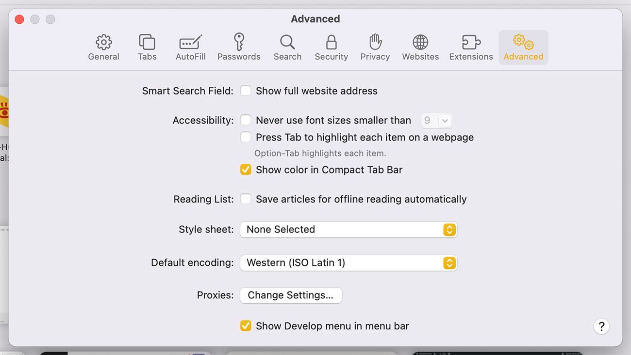 Activation du menu Développer sur Mac