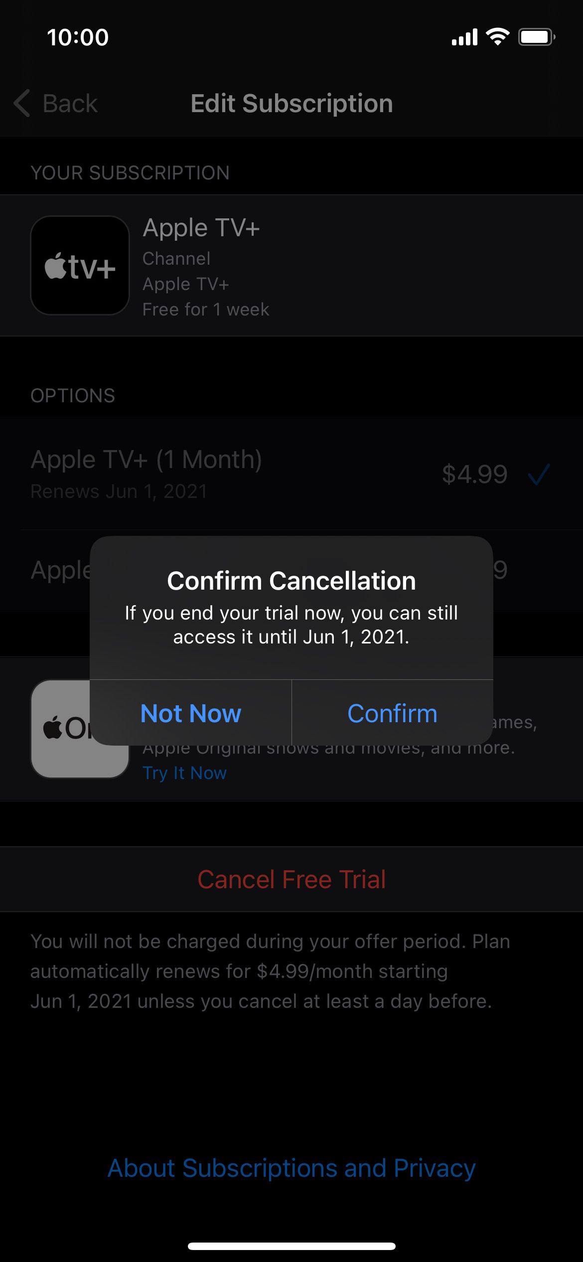 Confirmer l'annulation d'Apple TV+ sur iPhone