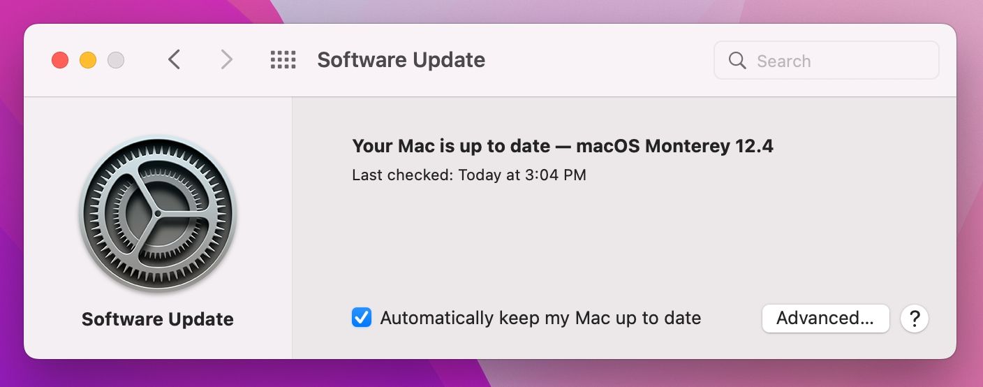 macOS Monterey avec mise à jour logicielle dans les Préférences Système indiquant qu'aucune mise à jour n'a été trouvée