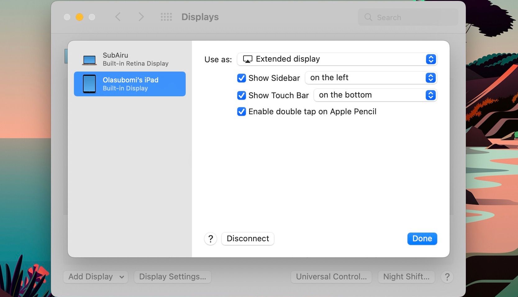 Personnalisation de Sidecar dans les paramètres d'affichage sur Mac