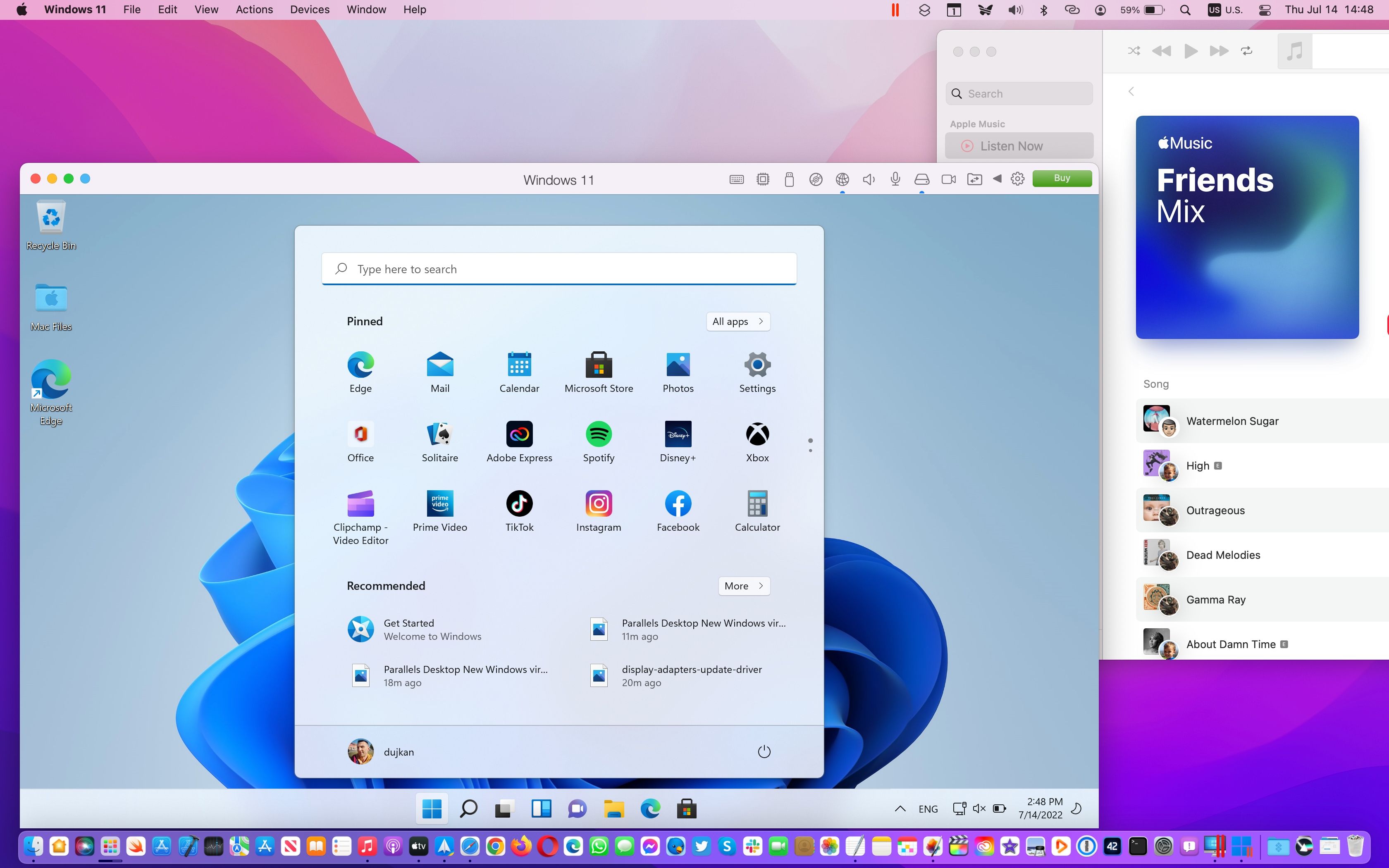 Parallels Desktop Windows 11 bureau Mac