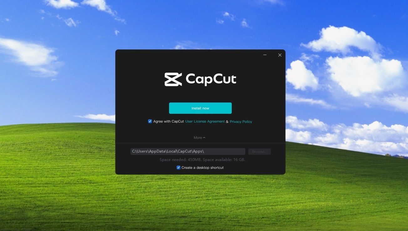 Fenêtre contextuelle d'installation de CapCut