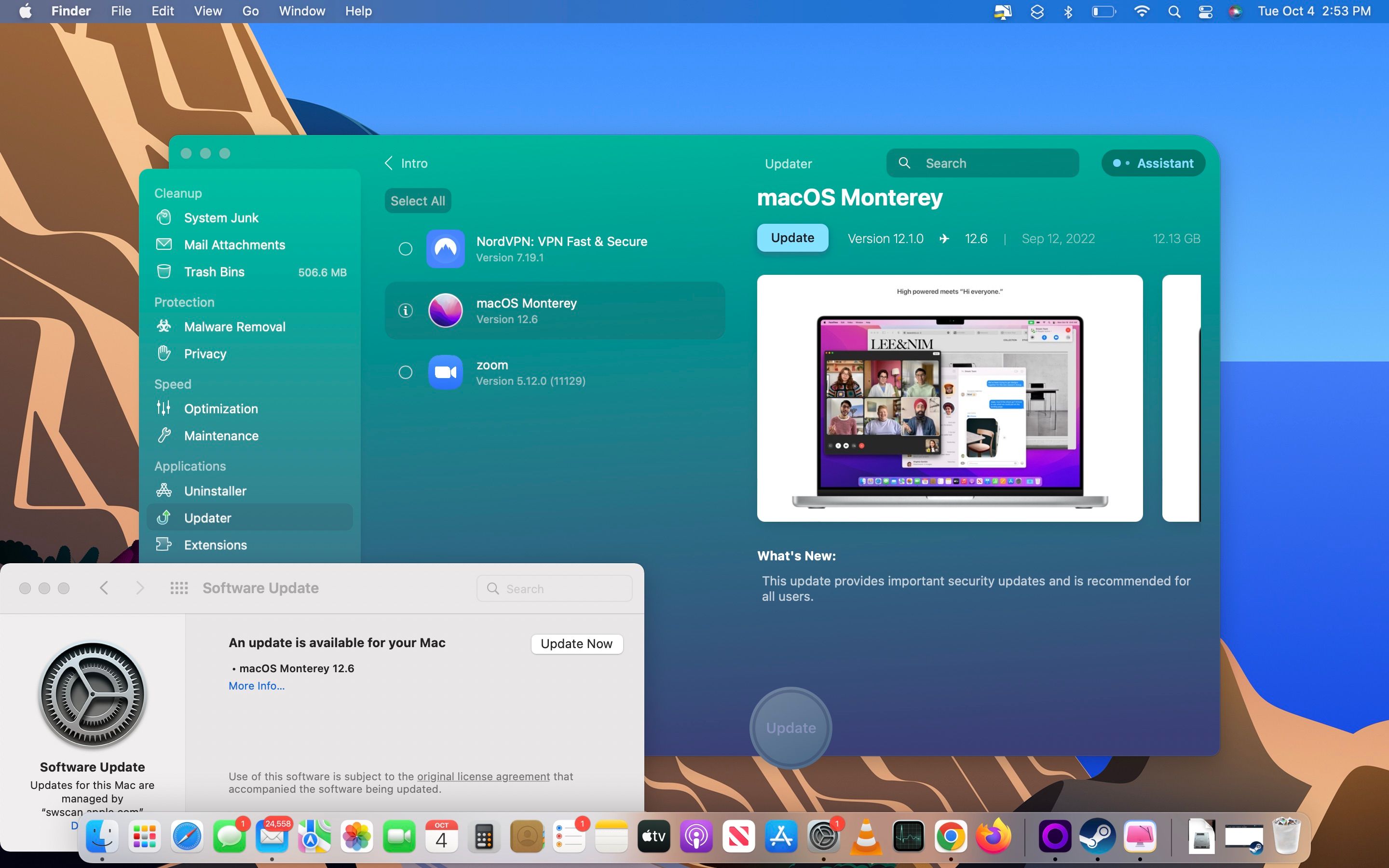 Updater essayant de mettre à jour macOS Monterey sur CleanMyMac X