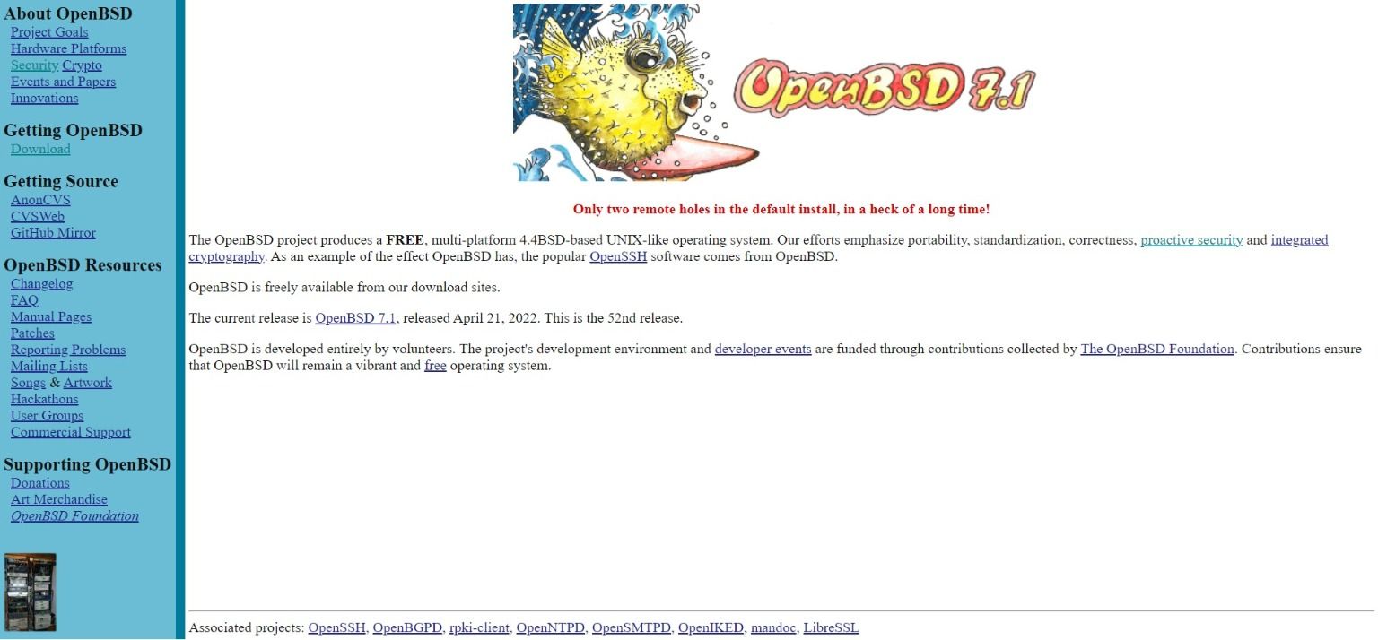 Page d'accueil du site OpenBSD