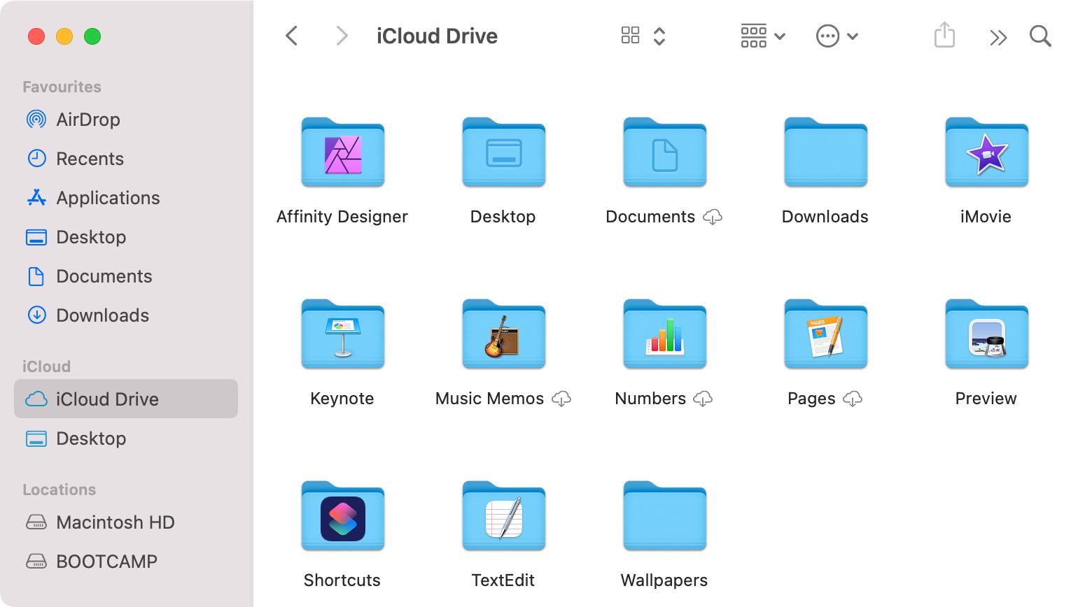 Icônes iCloud Drive dans le Finder sur Mac