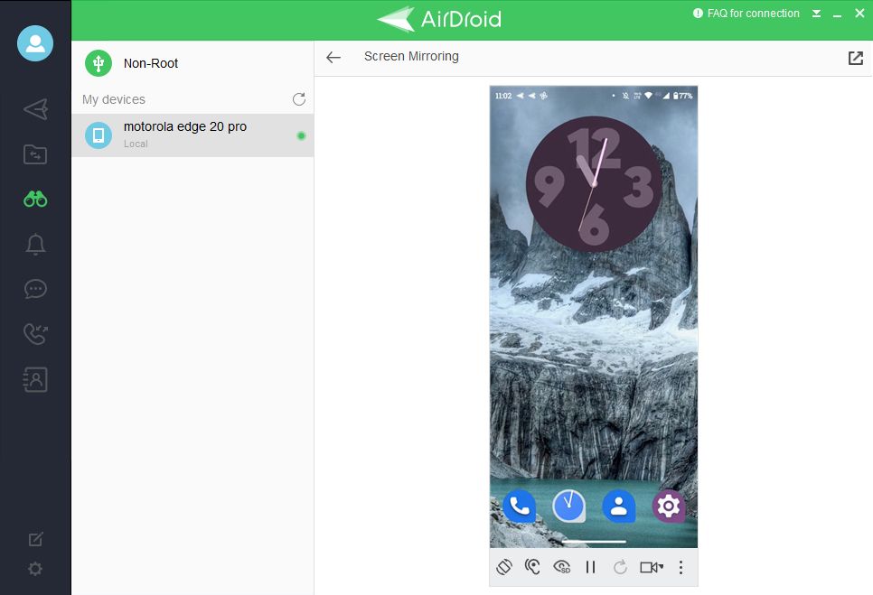 Application PC Airdroid reflétant l'écran Android