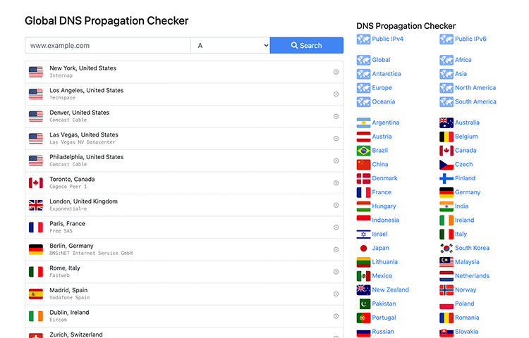 Vérificateur de propagation DNS global
