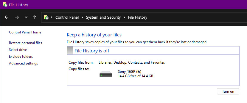 Historique des fichiers dans Windows 11