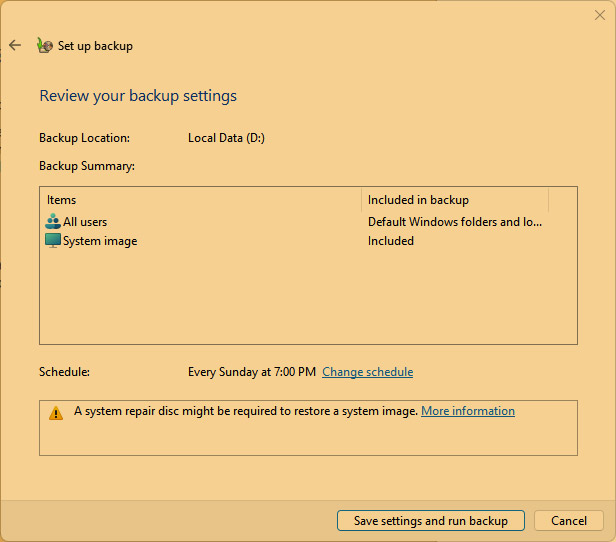 Configurer la sauvegarde dans Windows 11