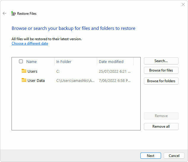 Restaurer des fichiers dans Windows 11