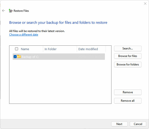 Restaurer des fichiers dans Windows 11
