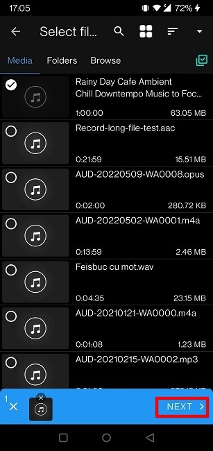 Compresser des fichiers volumineux Android Audio Cutter Sélectionner un fichier