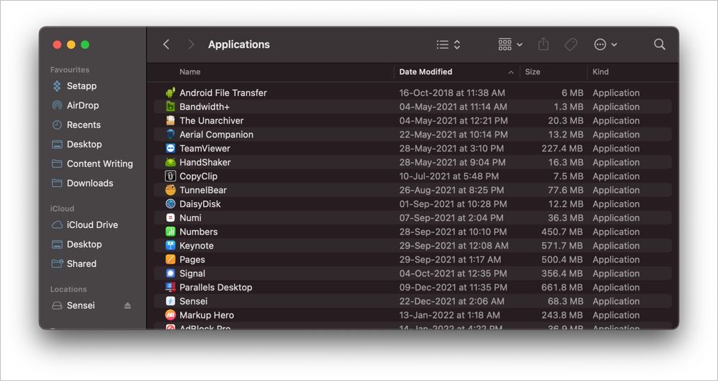 Dossier Applications sur un Mac