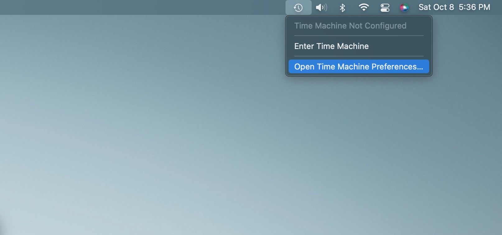 Message Time Machine non configuré dans la barre de menus
