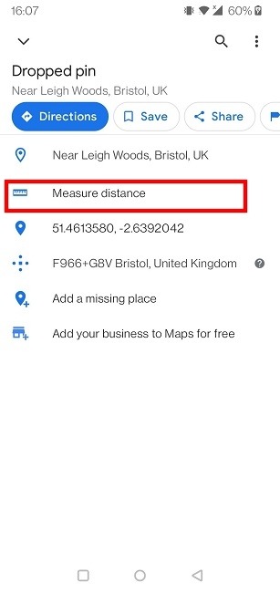 Drop Pins Maps Android Mesurer la distance