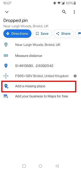 Drop Pins Maps Android Ajouter un lieu manquant