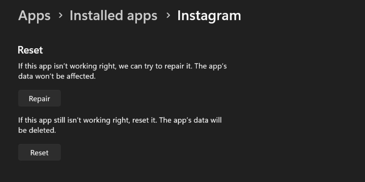 Réparer l'application Instagram
