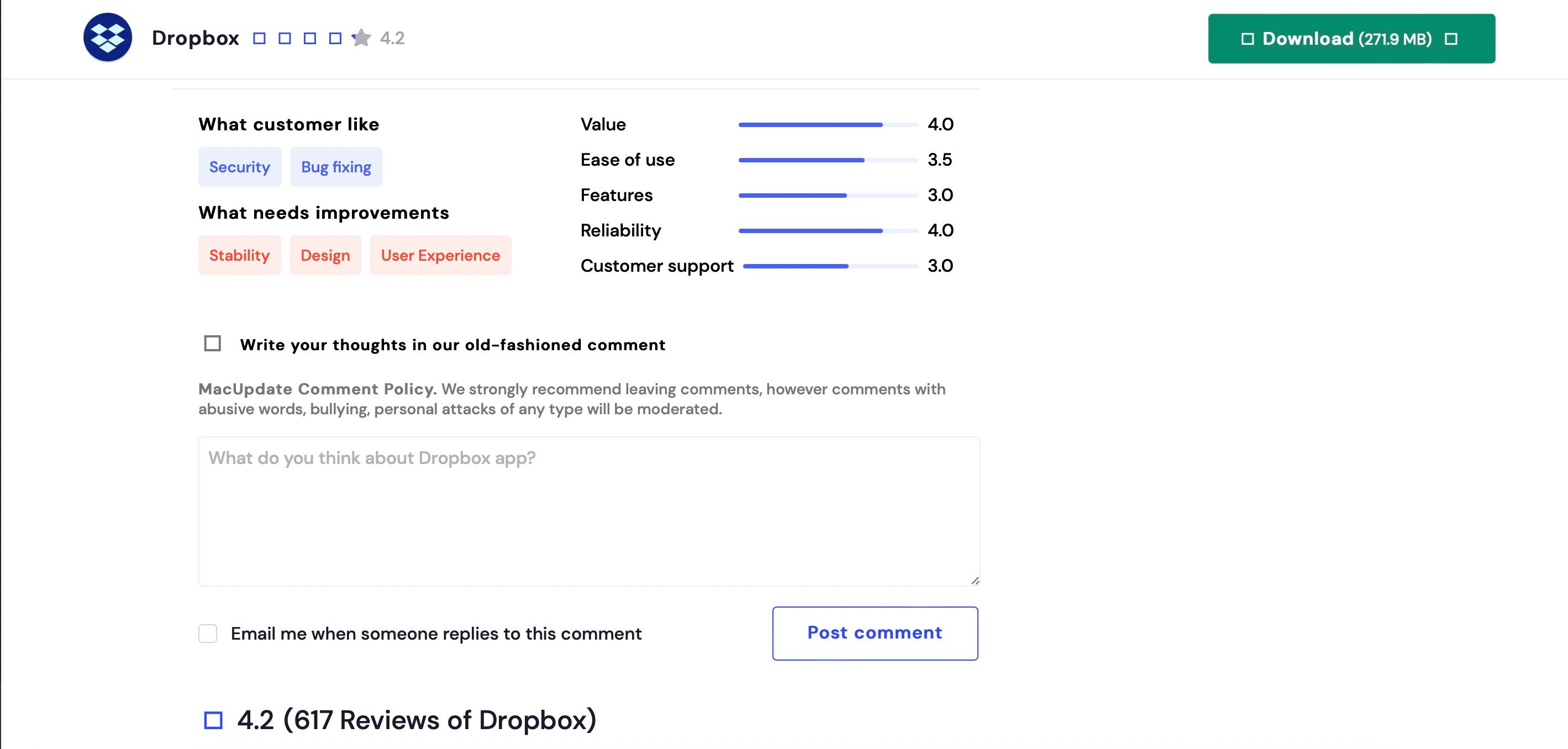 Avis sur l'application MacUpdate pour Dropbox