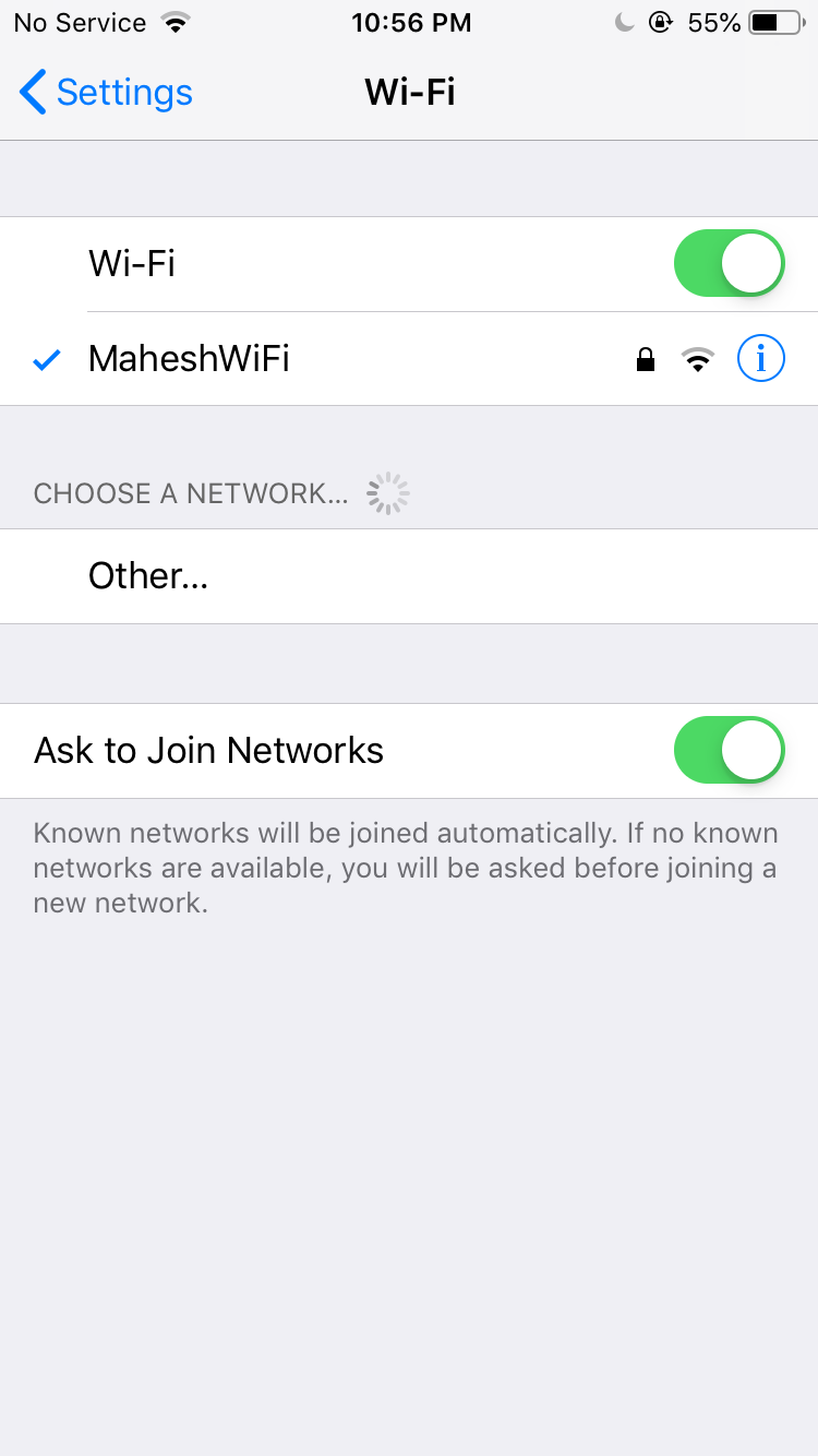 Réseau Wi-Fi actuel sur iOS