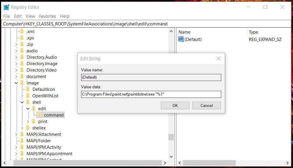 La fenêtre Modifier la chaîne dans l'éditeur de registre de Windows 10 