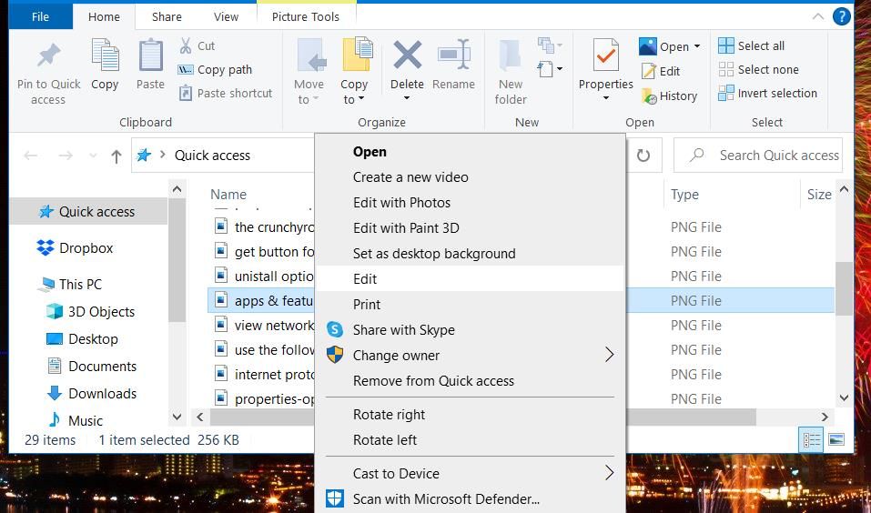 L'option de menu contextuel Modifier dans Windows 10