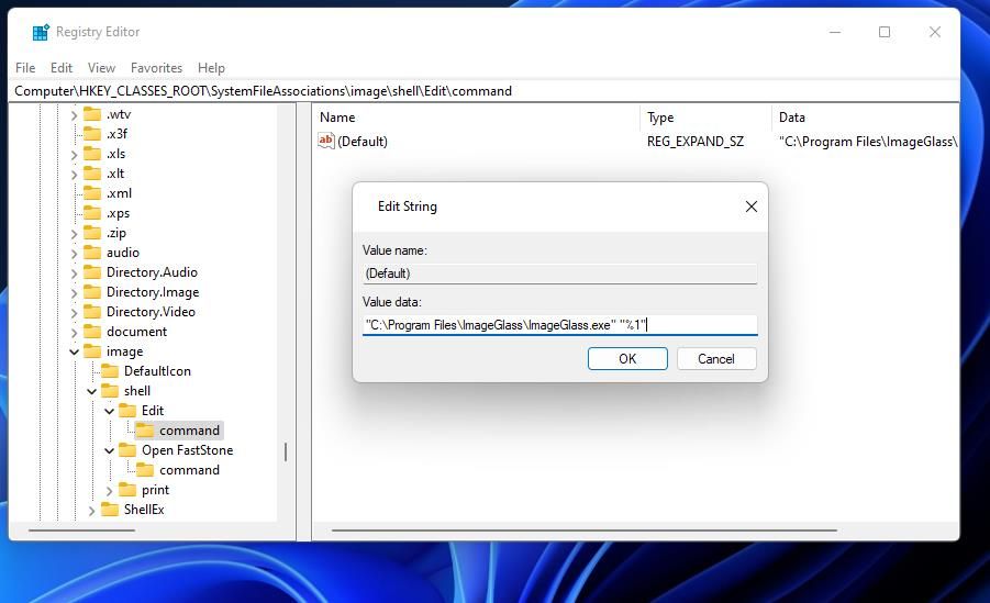 La fenêtre Modifier la chaîne dans l'éditeur de registre de Windows 11