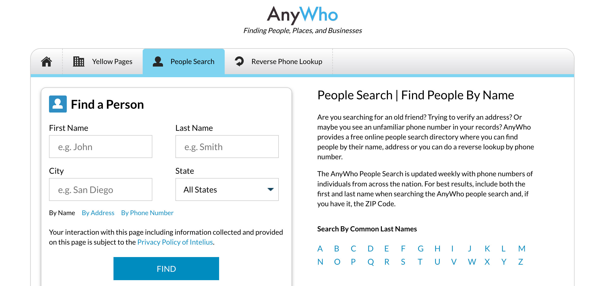 Anywho - Recherche de personnes