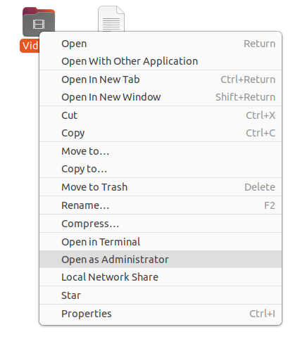 Ouvrir les fichiers racine Ubuntu 04 Ouvrir le dossier en tant qu'administrateur