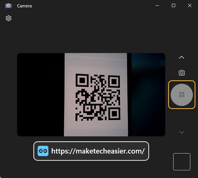 Code QR de numérisation de l'application appareil photo Windows