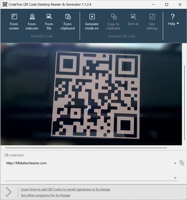 Codetwo Scannez le code QR à partir de la capture d'écran de la webcam