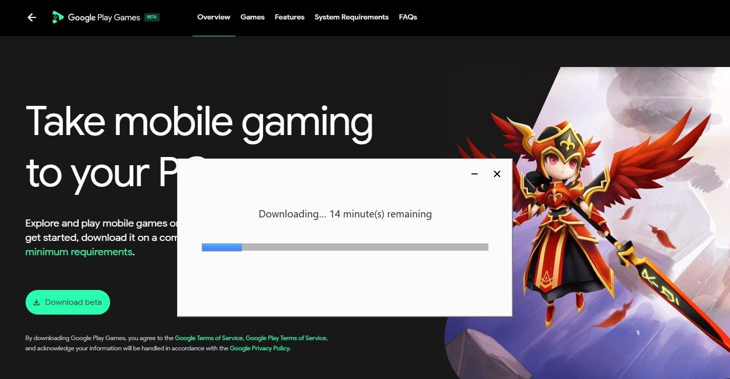 Télécharger la fenêtre de mise à jour pour Google Play Jeux