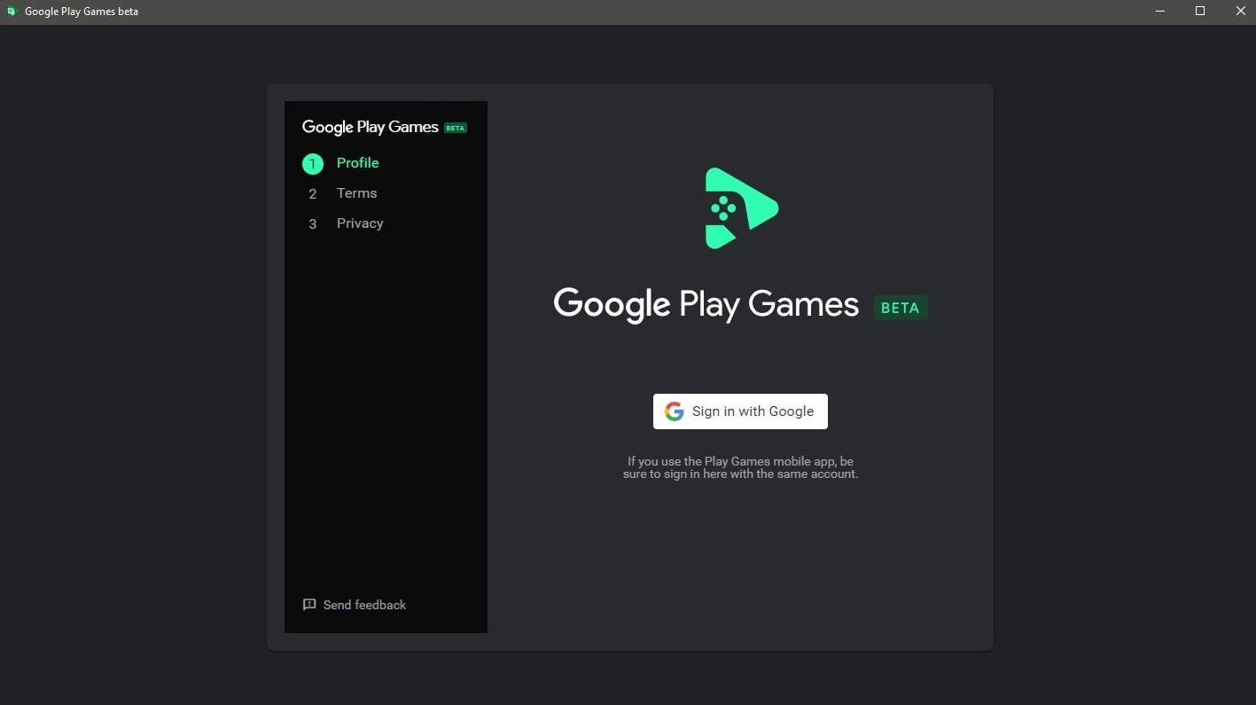 Fenêtre de connexion à Google Play Jeux