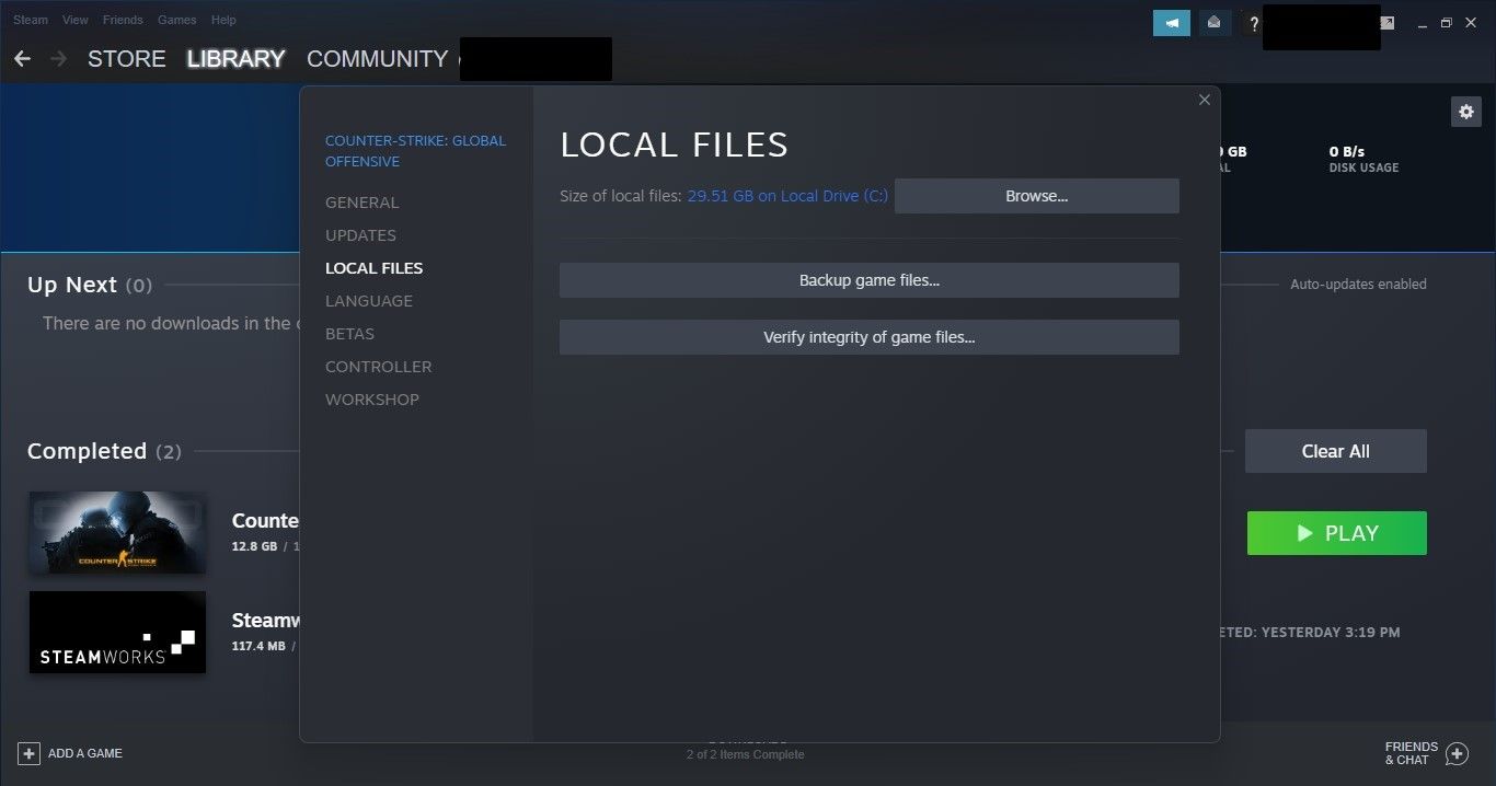 Cliquer sur Vérifier l'intégrité des fichiers de jeux sous l'onglet Fichiers locaux dans la fenêtre Propriétés du jeu