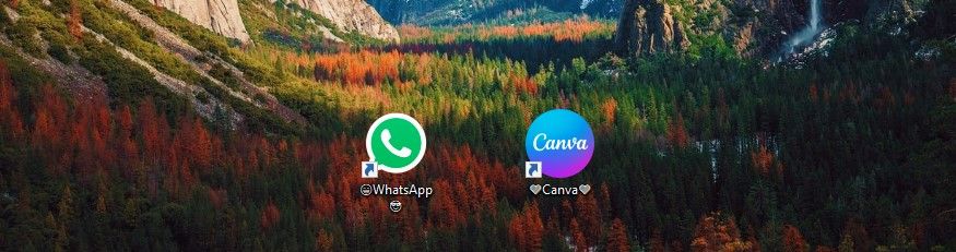 Applications WhatsApp et Canva avec Emoji dans leurs noms
