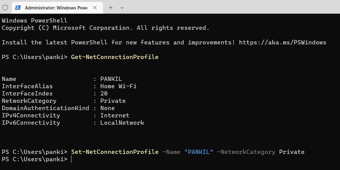 Modifier le type de profil réseau avec Windows PowerShell