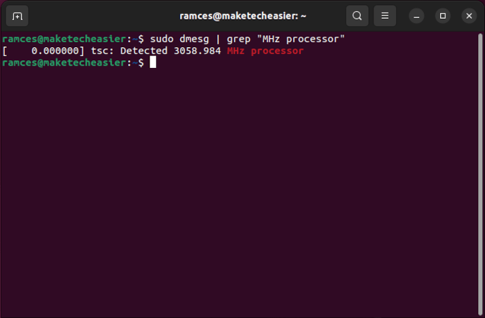 Vérifier la fréquence du processeur de contrôle Ubuntu 03 Dmesg Grep spécifique