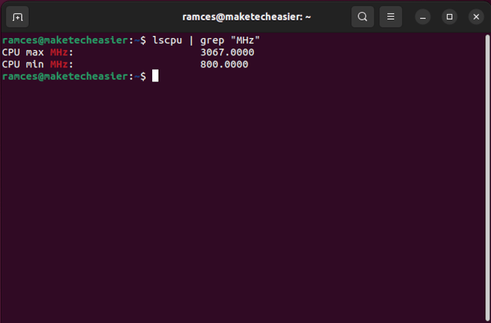 Vérifier la fréquence du processeur de contrôle Ubuntu 05 Lscpu Grep spécifique