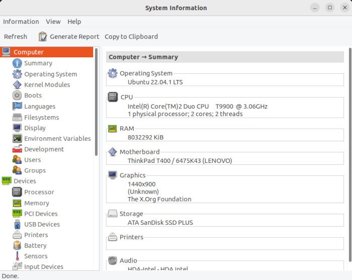 Vérifier la fréquence du processeur de contrôle Ubuntu 07 Hardinfo Sample