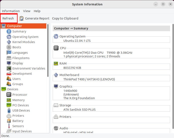 Vérifier la fréquence du processeur de contrôle Ubuntu 08 Actualiser Hardinfo