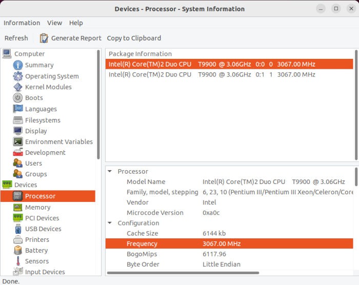 Vérifier la fréquence du processeur de contrôle Ubuntu 10 Vérification de la fréquence Hardinfo