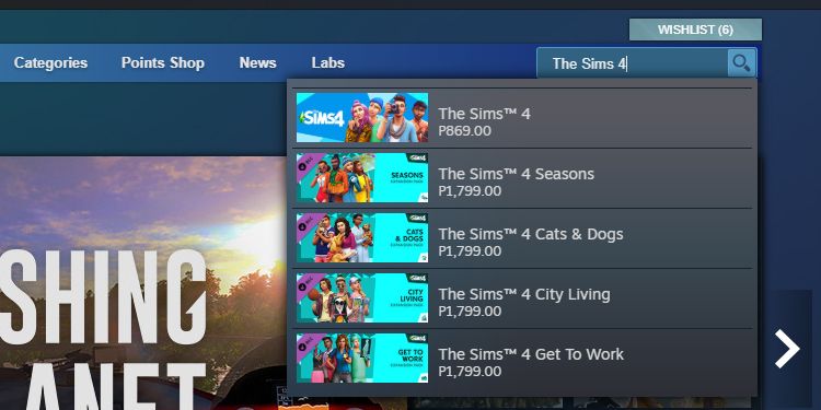 Capture d'écran des résultats des Sims 4 sur Steam