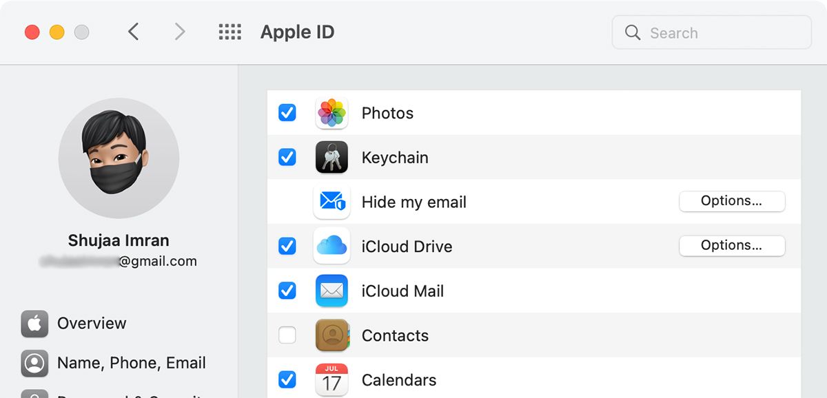 Identifiant Apple dans les paramètres iCloud sur Mac