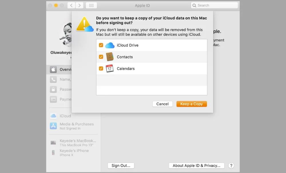 Enregistrer une copie des données iCloud sur le Mac