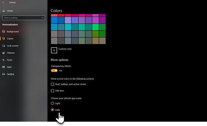 Mode sombre de Windows 10