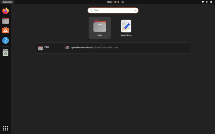 Ouvrir la racine des fichiers Ubuntu 03 Gnome Search Nautilus