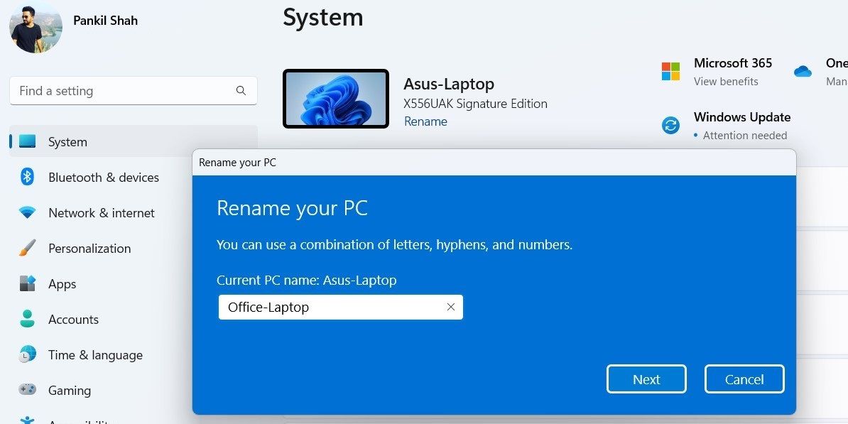 Renommer le PC Windows 11 via l'application Paramètres