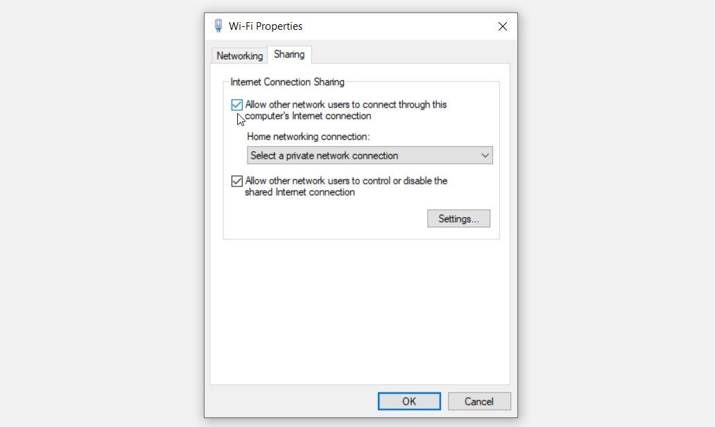 Activation de l'outil de partage de connexion Internet sous Windows