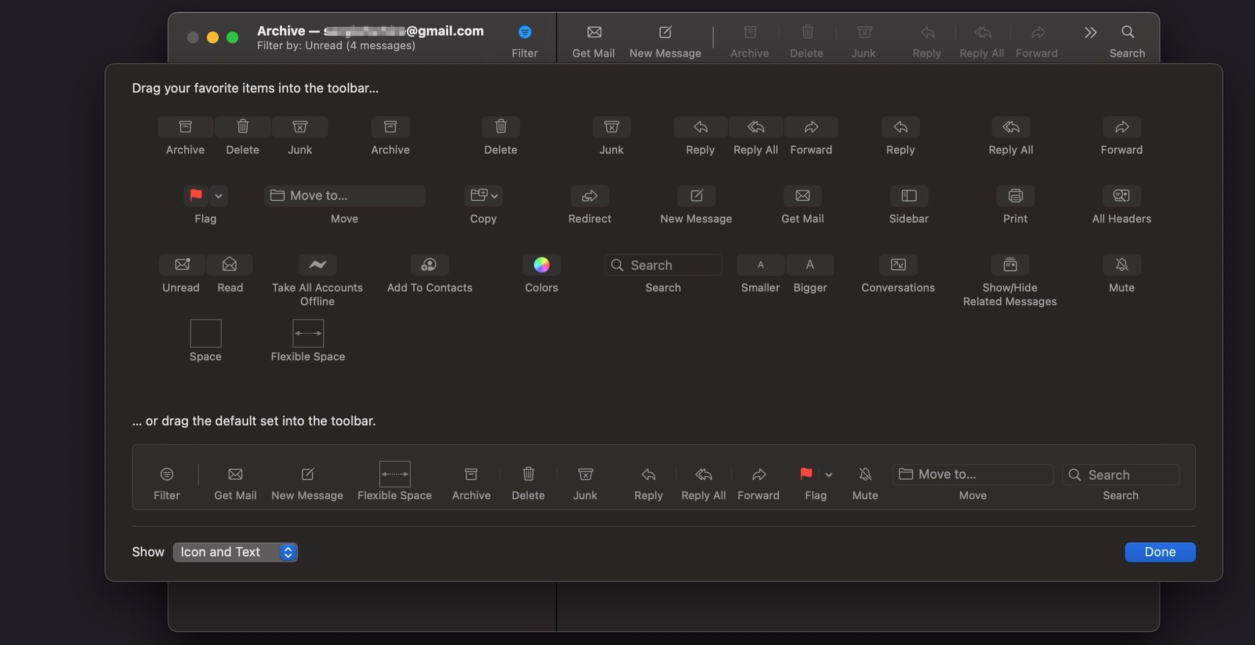 Personnaliser la barre d'outils de la messagerie Mac
