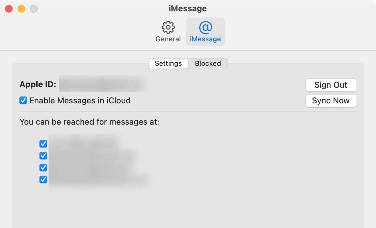 Options d'envoi et de réception d'iMessage sur Mac