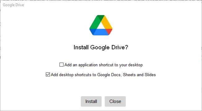 Une capture d'écran du programme d'installation de Google Drive for Desktop